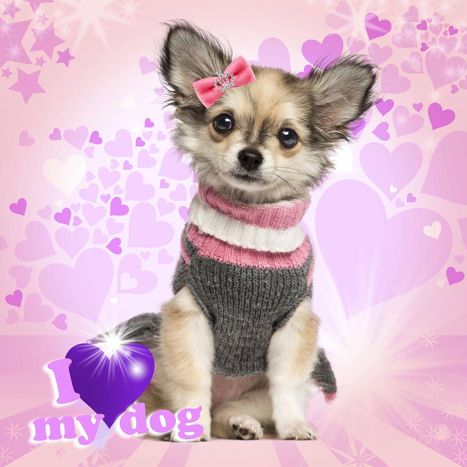 Mruq Pet Dog Hair Crown Bows With Clips For Small Dogs, Bulk 20Pcs Cute Handmade Pet Dog Bows Girl Clips, Puppy Yorkie Dog Hair